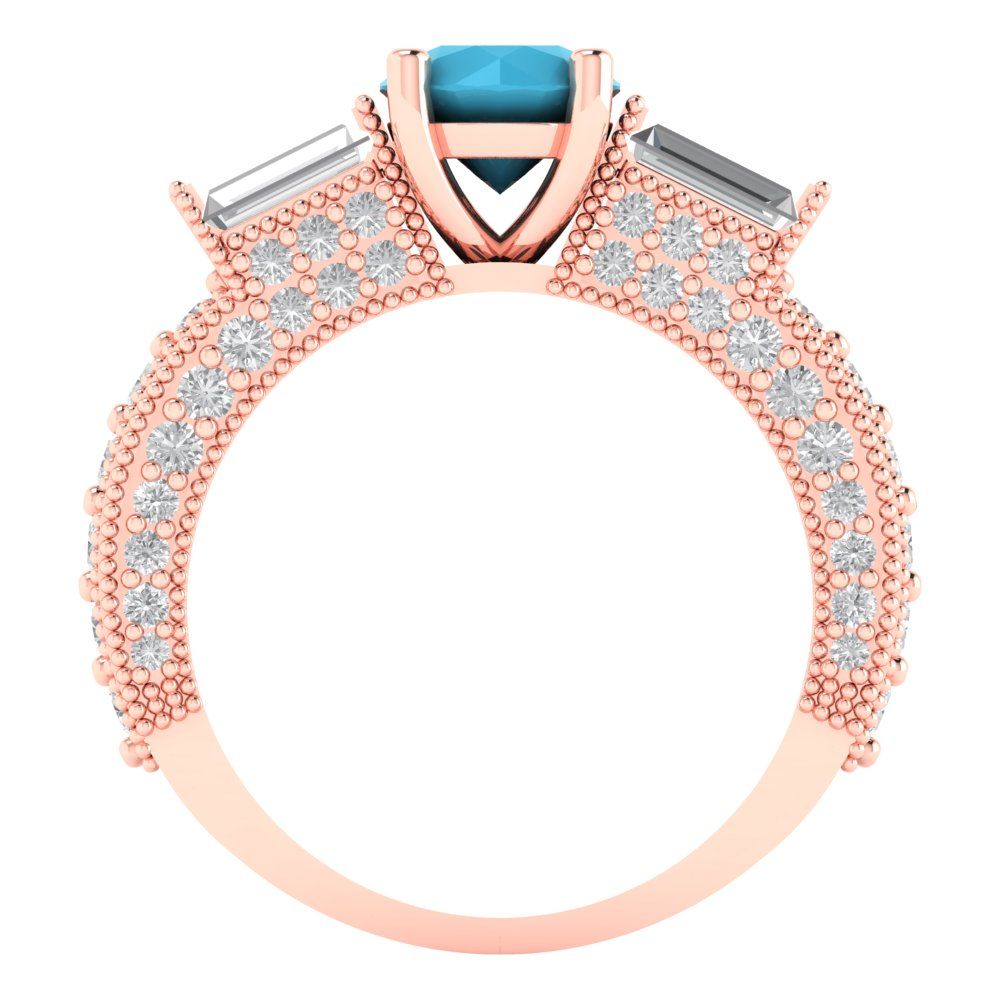 2.33 cttw Simulated Turquoise Three-Stone Engagement Ring - Solid Rose Gold (VVS1, Round Cut,6.5mm)