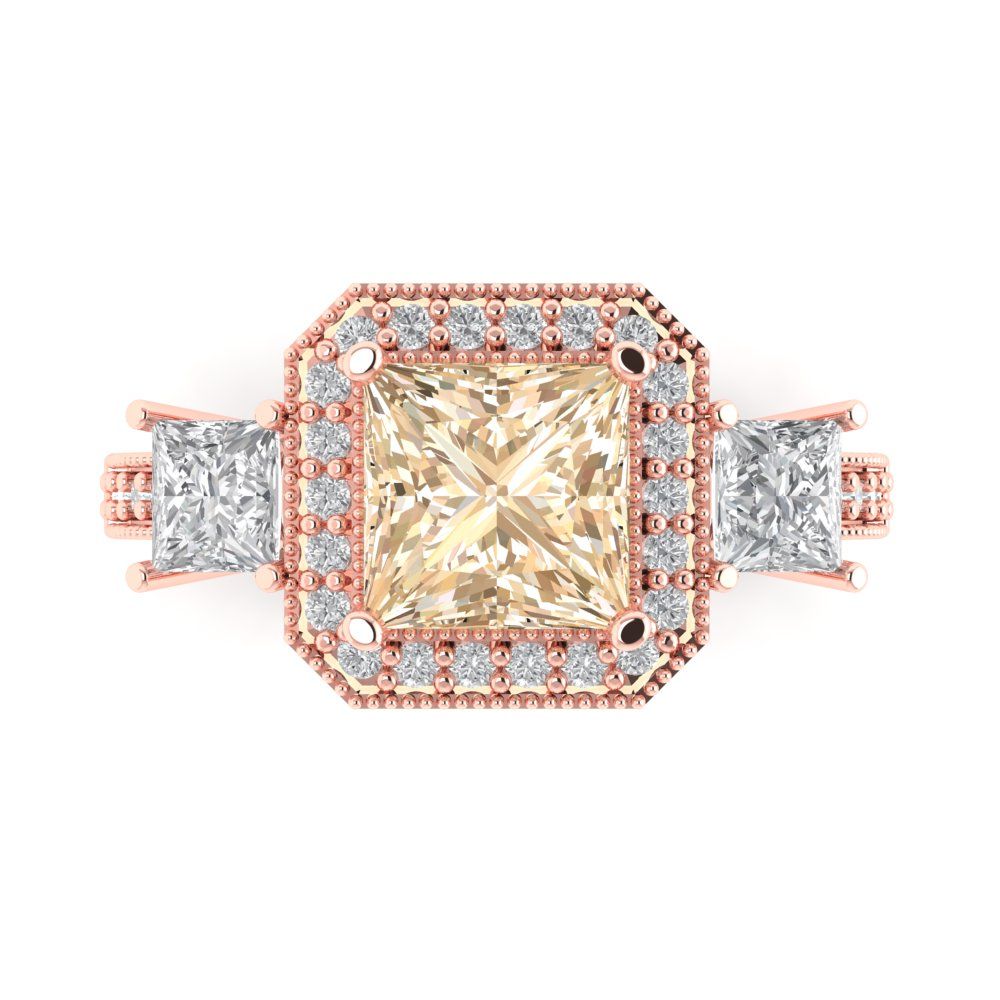 3.005 cttw Natural Morganite Three-Stone Engagement Ring - Solid Gold (Princess Cut,7.0mm)
