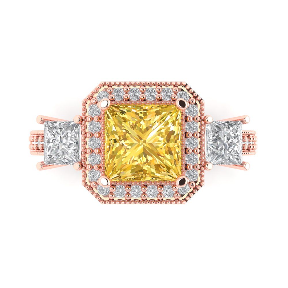 3.005 cttw Natural Citrine Three-Stone Engagement Ring - Solid Rose Gold (VVS1, Princess Cut,7.0mm)