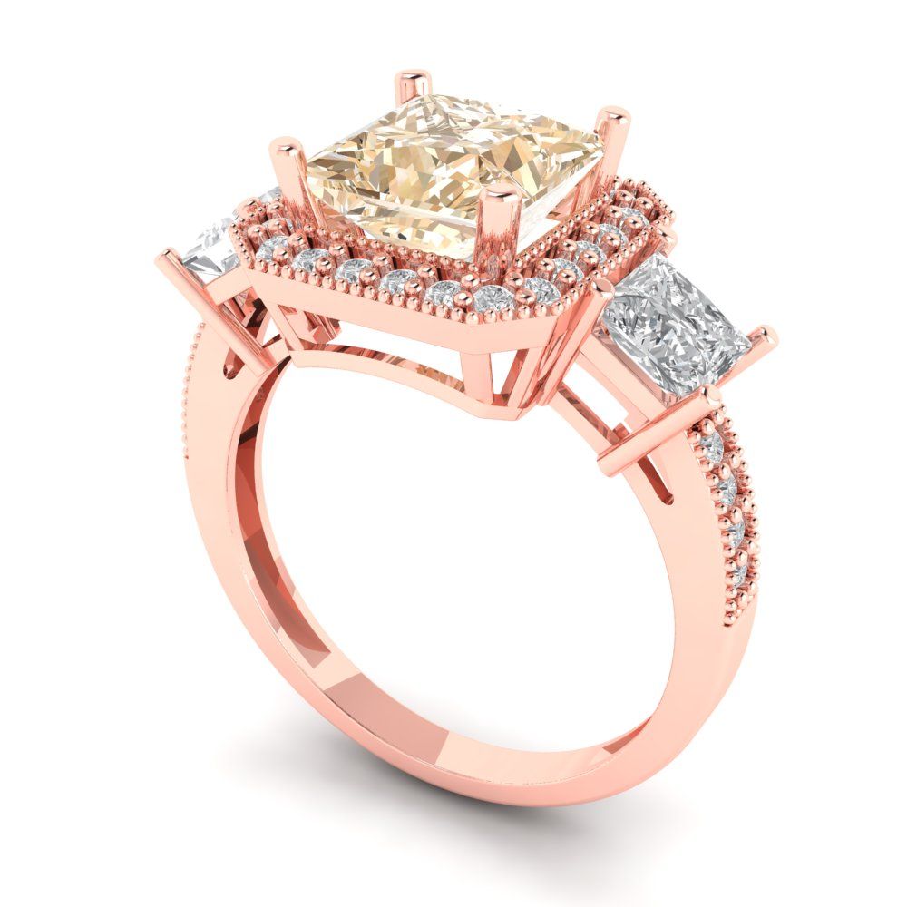 3.005 cttw Natural Morganite Three-Stone Engagement Ring - Solid Gold (Princess Cut,7.0mm)
