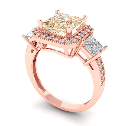 3.005 cttw Natural Morganite Three-Stone Engagement Ring - Solid Gold (Princess Cut,7.0mm)