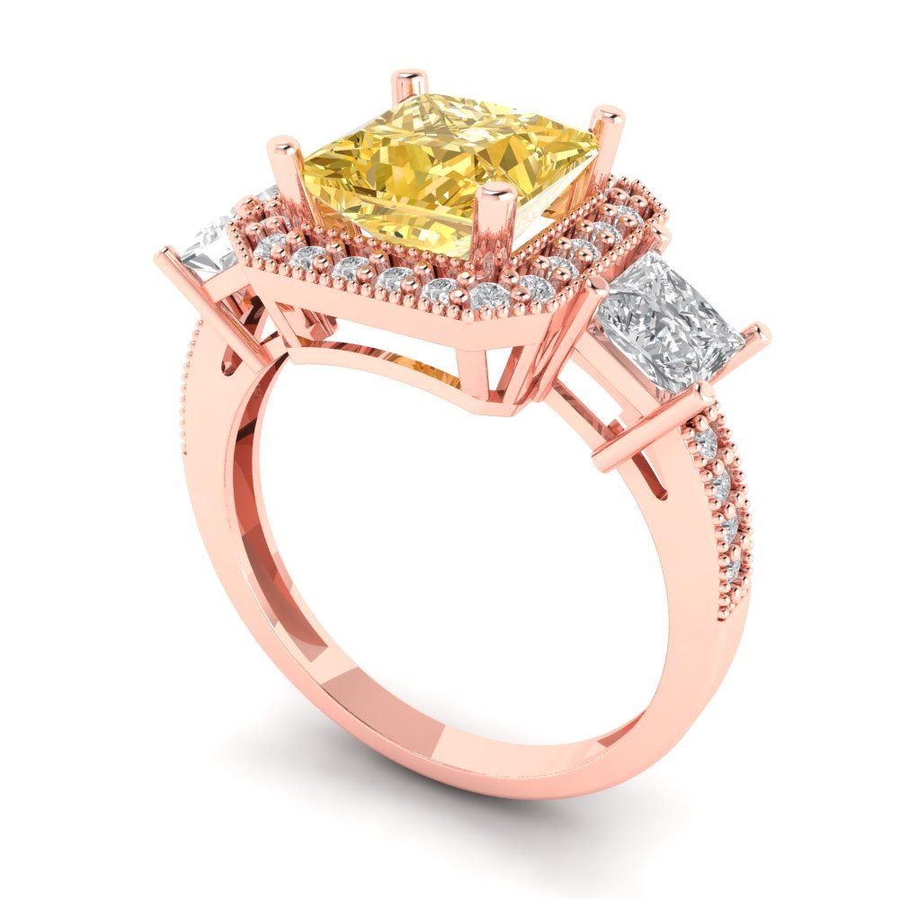 3.005 cttw Natural Citrine Three-Stone Engagement Ring - Solid Rose Gold (VVS1, Princess Cut,7.0mm)