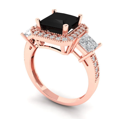 3.005 cttw Natural Onyx Three-Stone Engagement Ring - Solid Rose Gold (VVS1, Princess Cut,7.0mm)