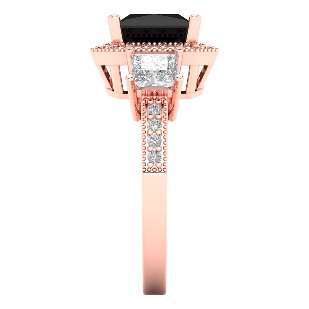 3.005 cttw Natural Onyx Three-Stone Engagement Ring - Solid Rose Gold (VVS1, Princess Cut,7.0mm)