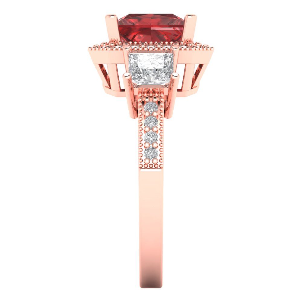 3.005 cttw Natural Garnet Three-Stone Engagement Ring - Solid Rose Gold (VVS1, Princess Cut,7.0mm)
