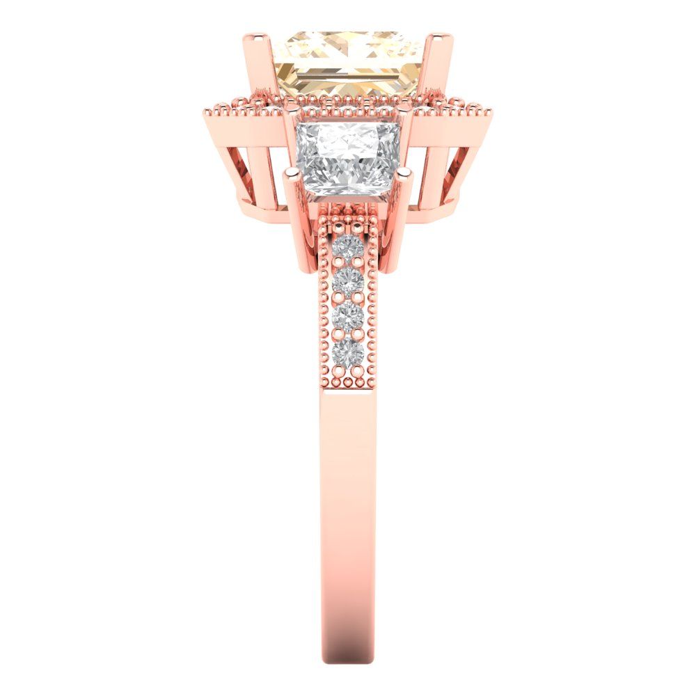 3.005 cttw Natural Morganite Three-Stone Engagement Ring - Solid Gold (Princess Cut,7.0mm)