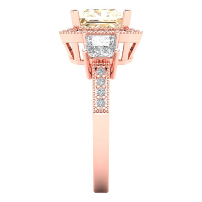 3.005 cttw Natural Morganite Three-Stone Engagement Ring - Solid Gold (Princess Cut,7.0mm)