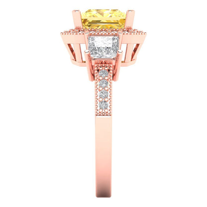 3.005 cttw Natural Citrine Three-Stone Engagement Ring - Solid Rose Gold (VVS1, Princess Cut,7.0mm)