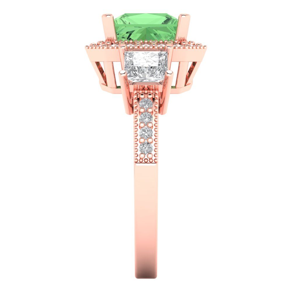 3.005 cttw Zirconia Simulated Green Diamond Three-Stone Engagement Ring - Solid Gold (VVS1, Princess Cut,7.0mm)