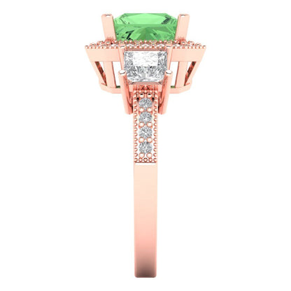 3.005 cttw Zirconia Simulated Green Diamond Three-Stone Engagement Ring - Solid Gold (VVS1, Princess Cut,7.0mm)