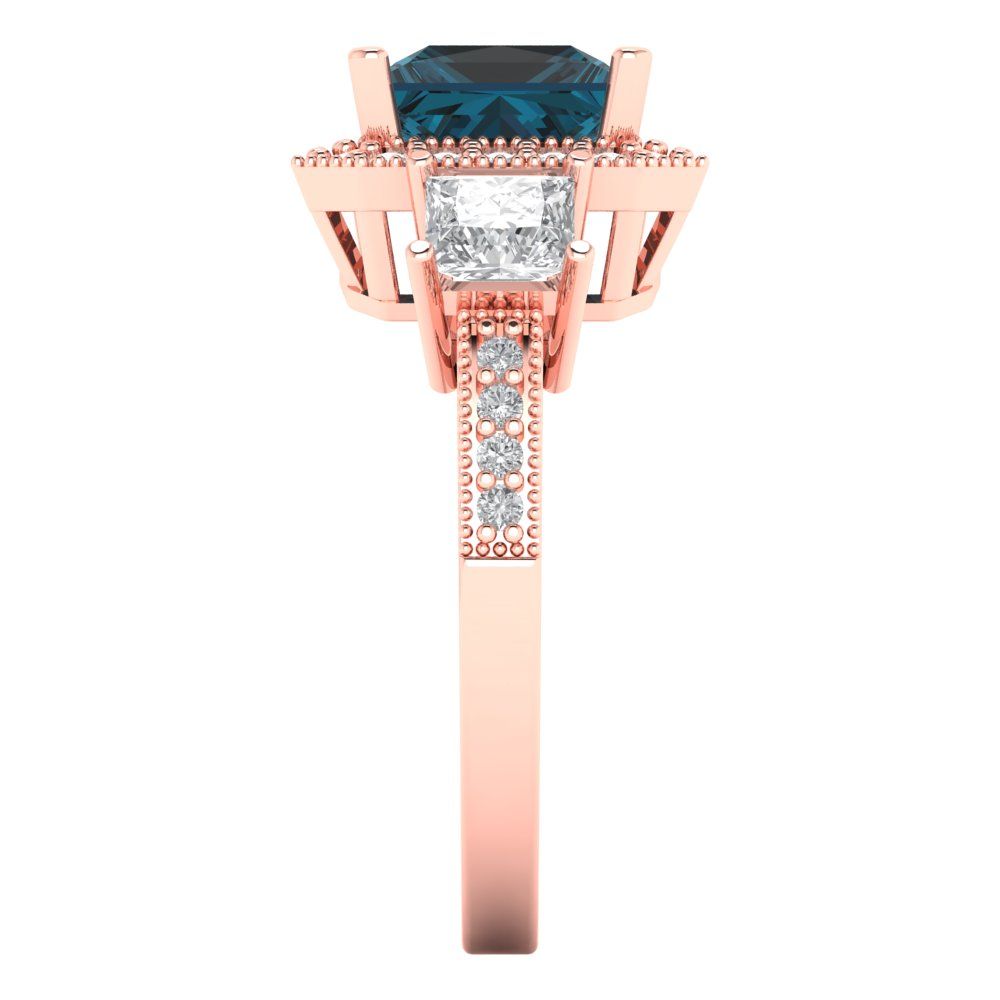 3.005 cttw Natural London Blue Topaz Three-Stone Engagement Ring - Solid Gold (Princess Cut,7.0mm)