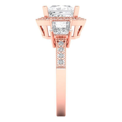 3.005 cttw Moissanite Three-Stone Engagement Ring - Solid Rose Gold (VVS1, Princess Cut,7.0mm)