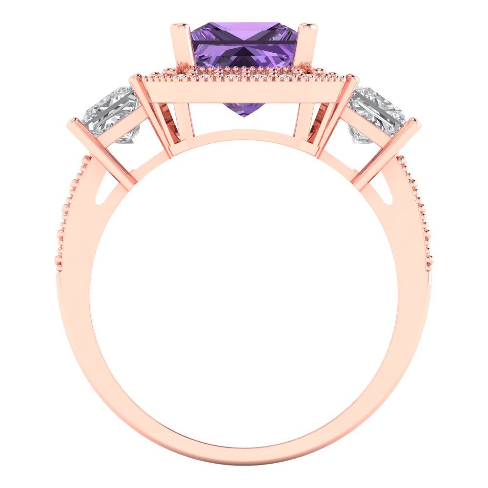 3.005 cttw Simulated Alexandrite Three-Stone Engagement Ring - Solid Rose Gold (VVS1, Princess Cut,7.0mm)