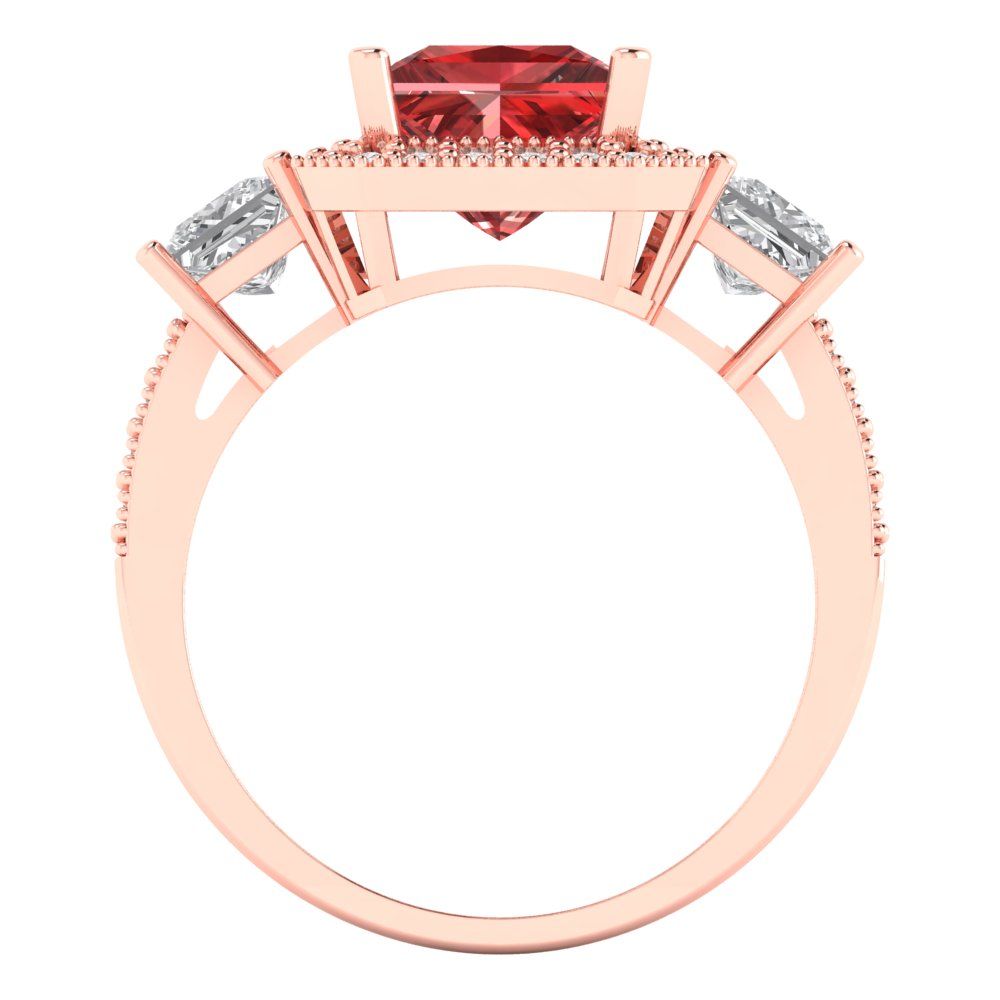3.005 cttw Natural Garnet Three-Stone Engagement Ring - Solid Rose Gold (VVS1, Princess Cut,7.0mm)