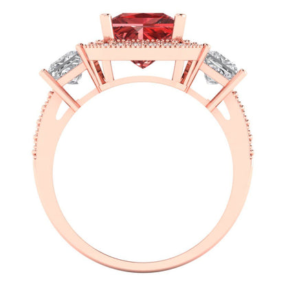 3.005 cttw Natural Garnet Three-Stone Engagement Ring - Solid Rose Gold (VVS1, Princess Cut,7.0mm)