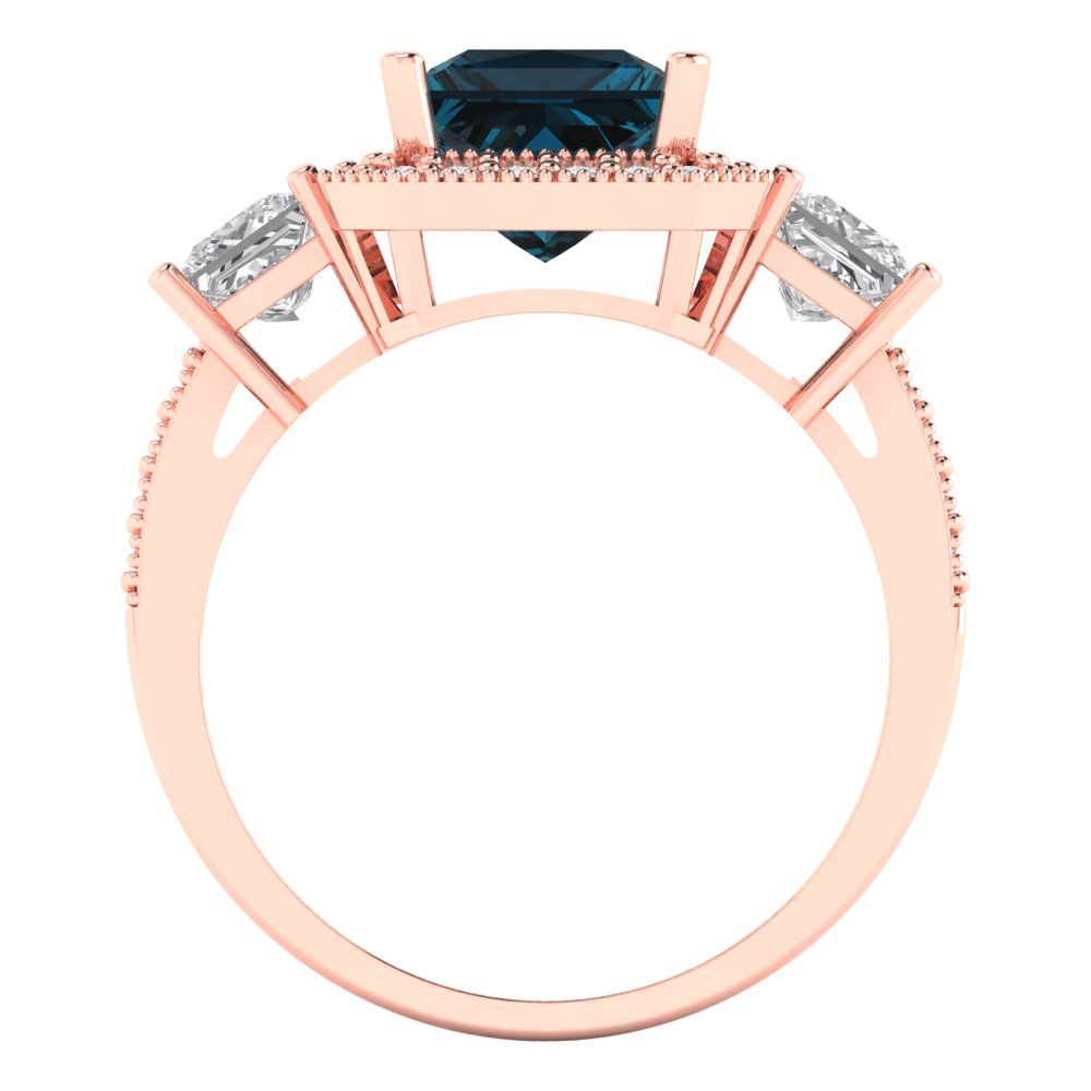 3.005 cttw Natural London Blue Topaz Three-Stone Engagement Ring - Solid Gold (Princess Cut,7.0mm)