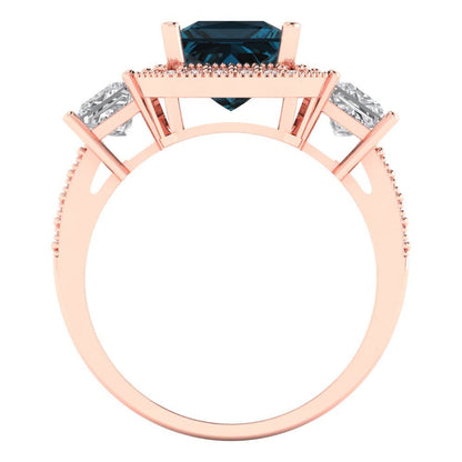 3.005 cttw Natural London Blue Topaz Three-Stone Engagement Ring - Solid Gold (Princess Cut,7.0mm)