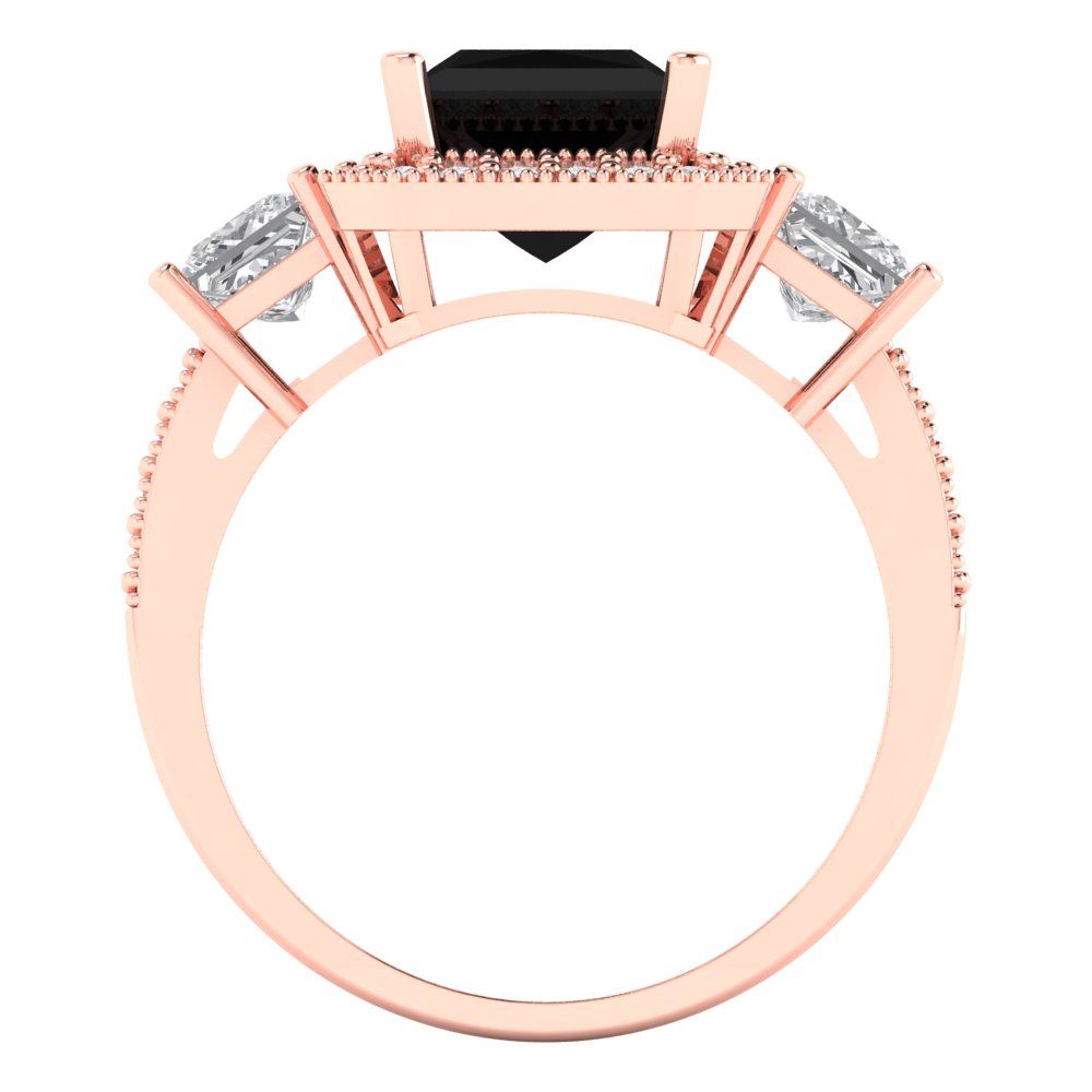 3.005 cttw Natural Onyx Three-Stone Engagement Ring - Solid Rose Gold (VVS1, Princess Cut,7.0mm)