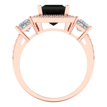 3.005 cttw Natural Onyx Three-Stone Engagement Ring - Solid Rose Gold (VVS1, Princess Cut,7.0mm)