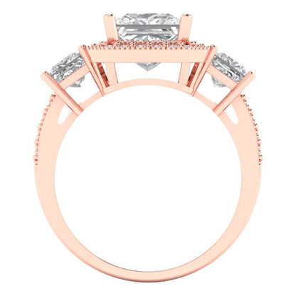 3.005 cttw Moissanite Three-Stone Engagement Ring - Solid Rose Gold (VVS1, Princess Cut,7.0mm)