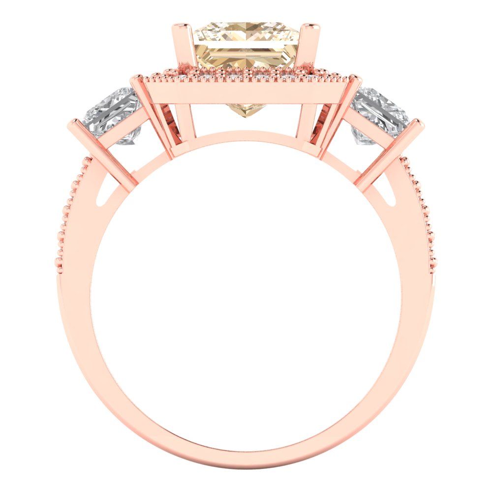 3.005 cttw Natural Morganite Three-Stone Engagement Ring - Solid Gold (Princess Cut,7.0mm)