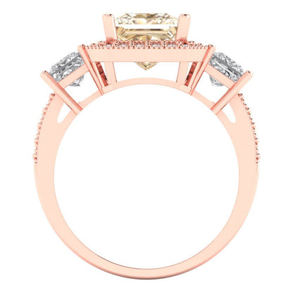 3.005 cttw Natural Morganite Three-Stone Engagement Ring - Solid Gold (Princess Cut,7.0mm)