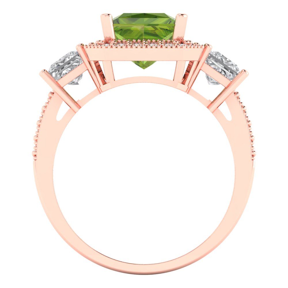 3.005 cttw Natural Peridot Three-Stone Engagement Ring - Solid Rose Gold (VVS1, Princess Cut,7.0mm)