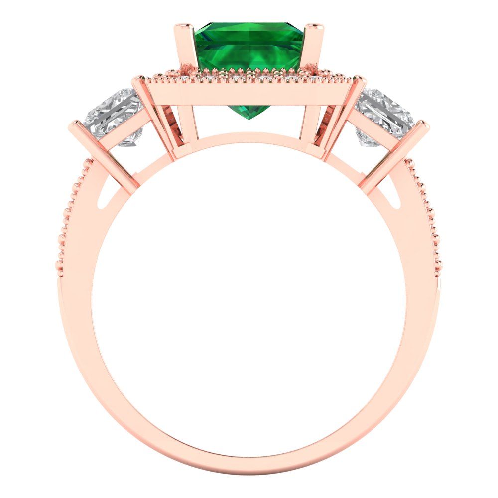 3.005 cttw Simulated Emerald Three-Stone Engagement Ring - Solid Rose Gold (VVS1, Princess Cut,7.0mm)
