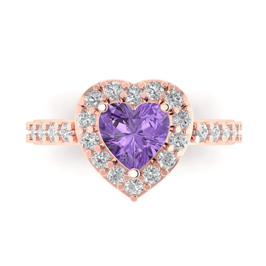 2.03 cttw Simulated Alexandrite Hidden Halo Engagement Ring - Solid Rose Gold (VVS1, Heart Cut,7.0mm)