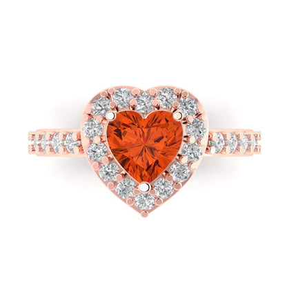 2.03 cttw Zirconia Simulated Red Diamond Hidden Halo Engagement Ring - Solid Gold (VVS1, Heart Cut,7.0mm)