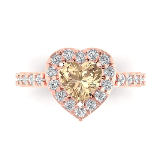 2.03 cttw Yellow Moissanite Hidden Halo Engagement Ring - Solid Rose Gold (VVS1, Heart Cut,7.0mm)