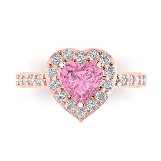 2.03 cttw Zirconia Simulated Pink Diamond Hidden Halo Engagement Ring - Solid Rose Gold (VVS1, Heart Cut,7.0mm)