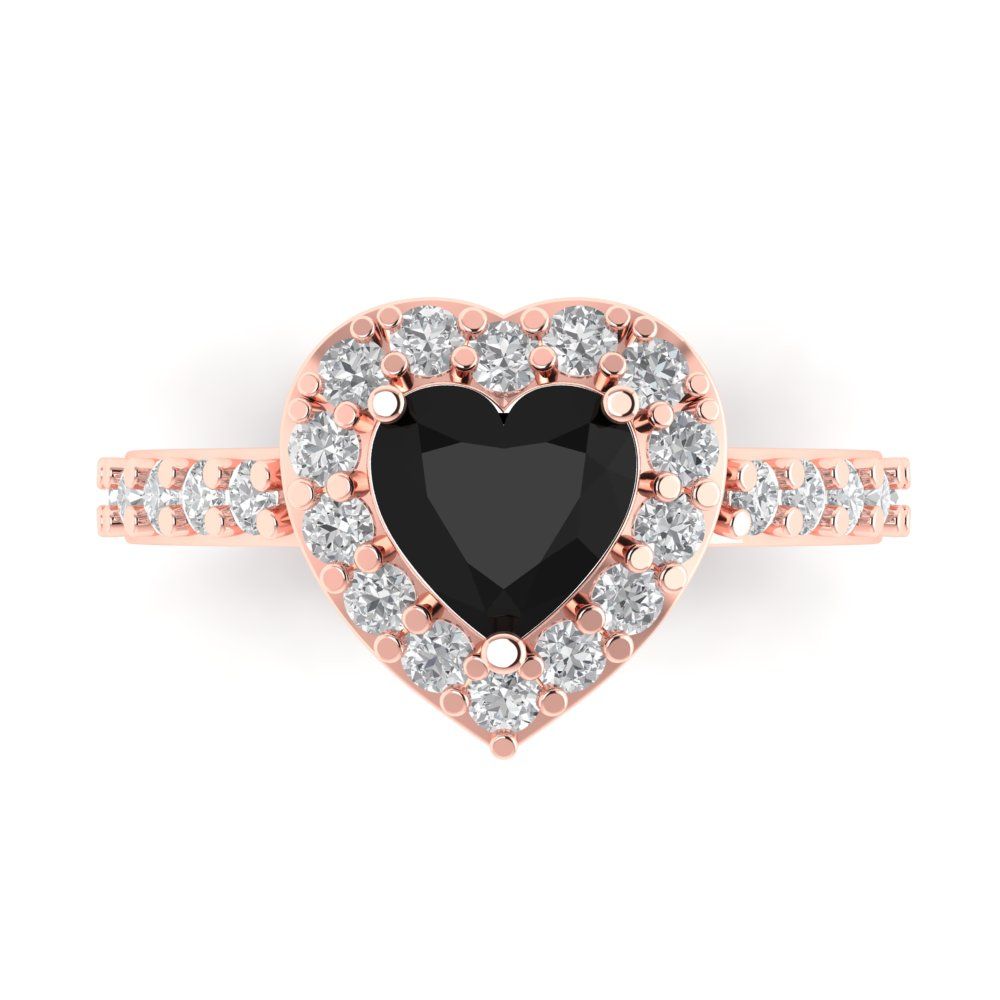 2.03 cttw Natural Onyx Hidden Halo Engagement Ring - Solid Rose Gold (VVS1, Heart Cut,7.0mm)
