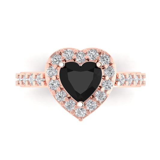 2.03 cttw Natural Onyx Hidden Halo Engagement Ring - Solid Rose Gold (VVS1, Heart Cut,7.0mm)