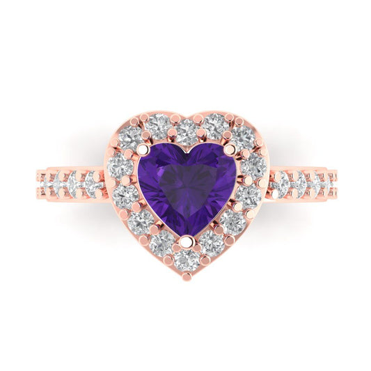 2.03 cttw Natural Amethyst Hidden Halo Engagement Ring - Solid Rose Gold (VVS1, Heart Cut,7.0mm)