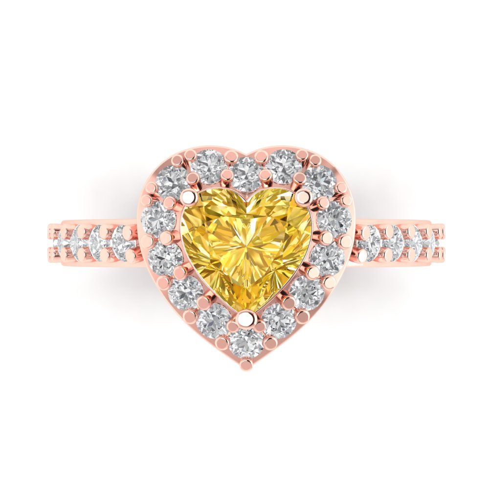 2.03 cttw Zirconia Simulated Yellow Diamond Hidden Halo Engagement Ring - Solid Gold (VVS1, Heart Cut,7.0mm)