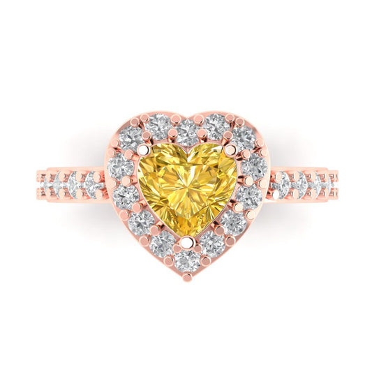 2.03 cttw Zirconia Simulated Yellow Diamond Hidden Halo Engagement Ring - Solid Rose Gold (VVS1, Heart Cut,7.0mm)