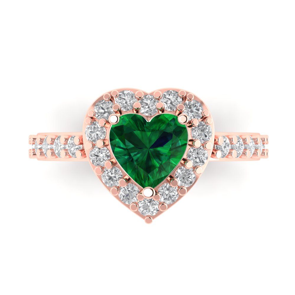 2.03 cttw Simulated Emerald Hidden Halo Engagement Ring - Solid Rose Gold (VVS1, Heart Cut,7.0mm)