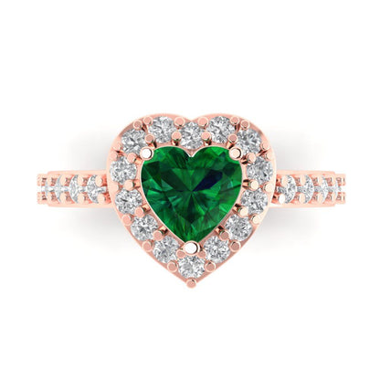 2.03 cttw Simulated Emerald Hidden Halo Engagement Ring - Solid Rose Gold (VVS1, Heart Cut,7.0mm)