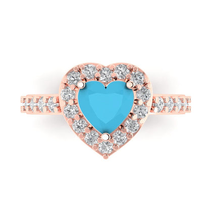 2.03 cttw Simulated Turquoise Hidden Halo Engagement Ring - Solid Gold (Heart Cut,7.0mm)