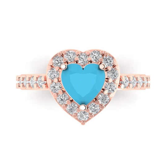 2.03 cttw Simulated Turquoise Hidden Halo Engagement Ring - Solid Rose Gold (VVS1, Heart Cut,7.0mm)