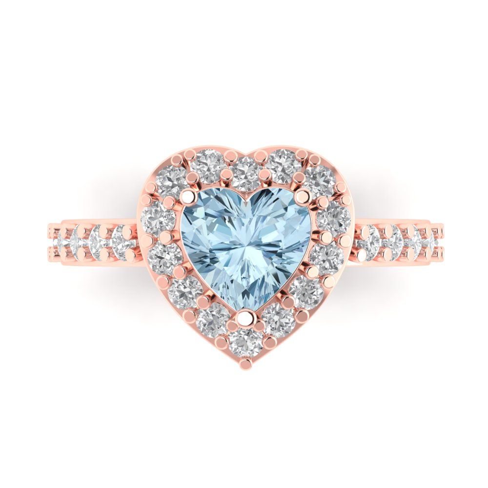 2.03 cttw Natural Swiss Blue Topaz Hidden Halo Engagement Ring - Solid Gold (Heart Cut,7.0mm)