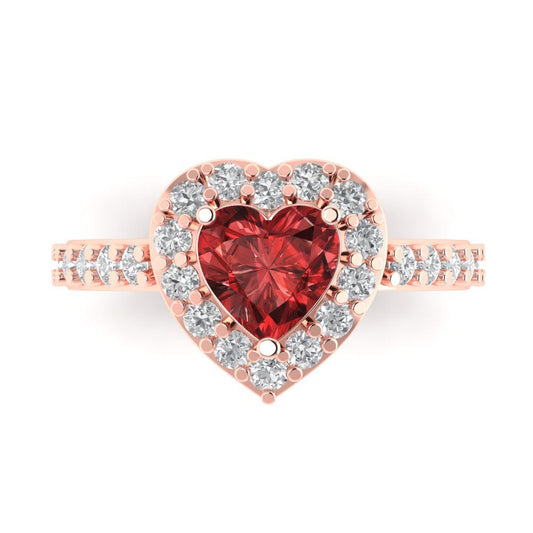 2.03 cttw Natural Garnet Hidden Halo Engagement Ring - Solid Rose Gold (VVS1, Heart Cut,7.0mm)
