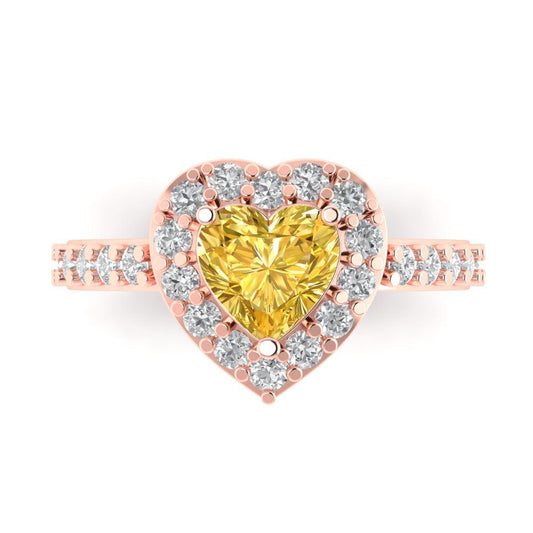 2.03 cttw Natural Citrine Hidden Halo Engagement Ring - Solid Rose Gold (VVS1, Heart Cut,7.0mm)
