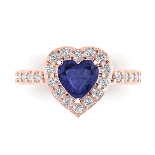 2.03 cttw Simulated Tanzanite Hidden Halo Engagement Ring - Solid Rose Gold (VVS1, Heart Cut,7.0mm)