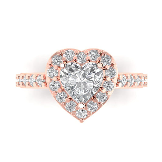 2.03 cttw Moissanite Hidden Halo Engagement Ring - Solid Rose Gold (VVS1, Heart Cut,7.0mm)