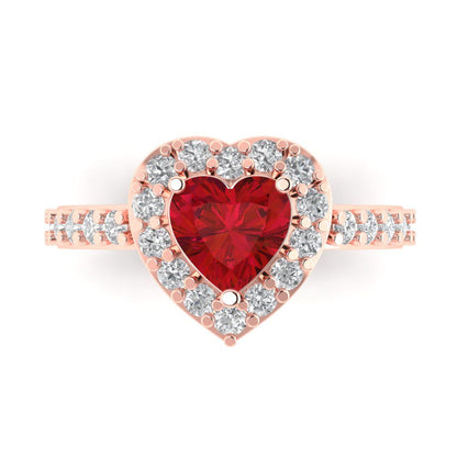2.03 cttw Simulated Ruby Hidden Halo Engagement Ring - Solid Rose Gold (VVS1, Heart Cut,7.0mm)