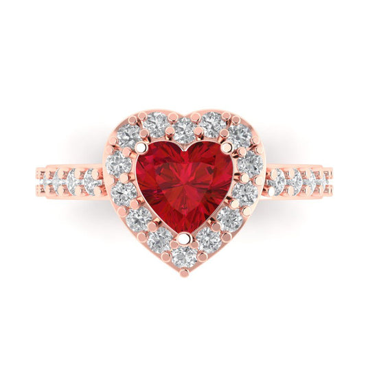 2.03 cttw Simulated Ruby Hidden Halo Engagement Ring - Solid Rose Gold (VVS1, Heart Cut,7.0mm)