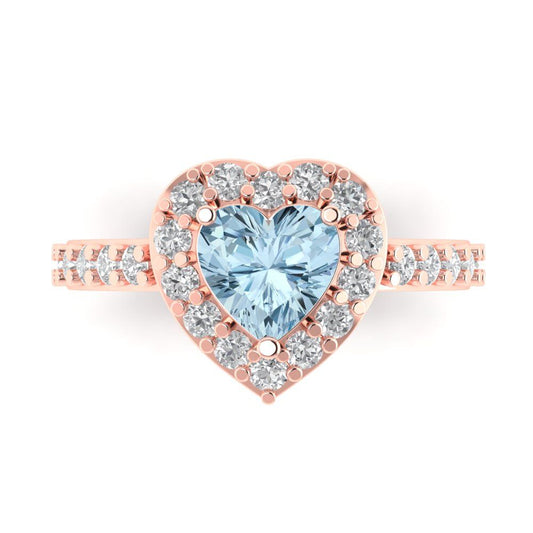 2.03 cttw Natural Aquamarine Hidden Halo Engagement Ring - Solid Rose Gold (VVS1, Heart Cut,7.0mm)