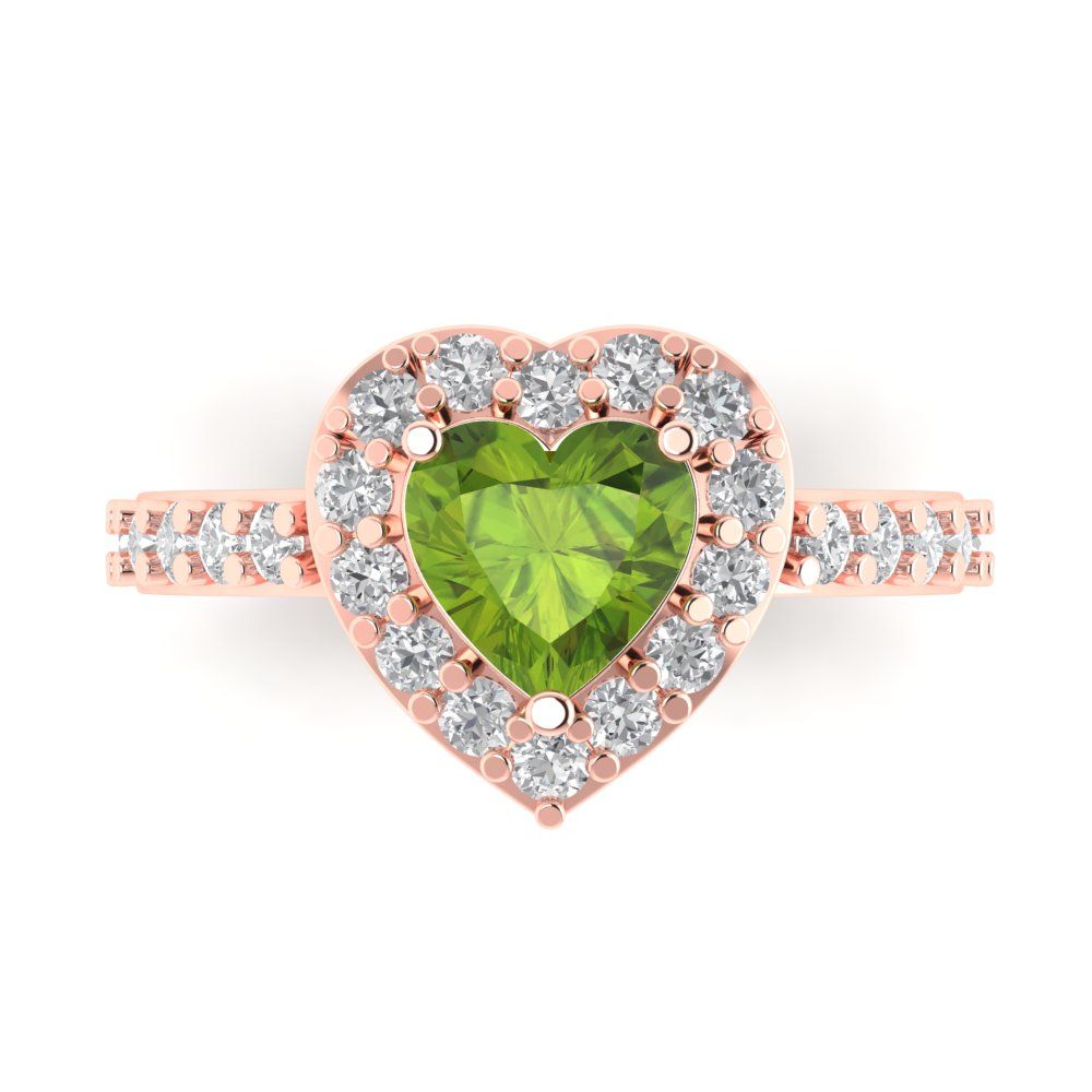 2.03 cttw Natural Peridot Hidden Halo Engagement Ring - Solid Gold (Heart Cut,7.0mm)
